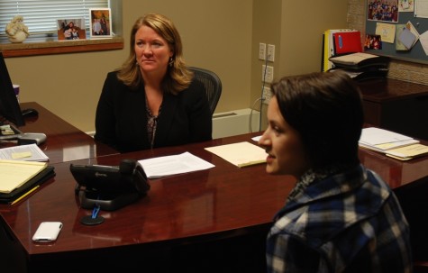 Superintendent Giese converses with her "shadow", Lily French  -  Photo by Josh Siebenaler